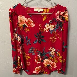 LOFT Floral Blouse in Vibrant Red